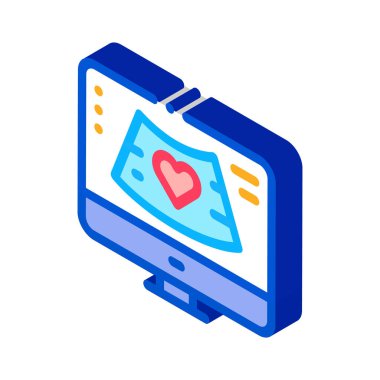 hipertansiyon araştırma bilgisayar ekranı izometrik ikon vektör çizimi