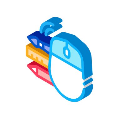 bilgisayar faresi kalem ve cetvel izometrik ikon vektör çizimi