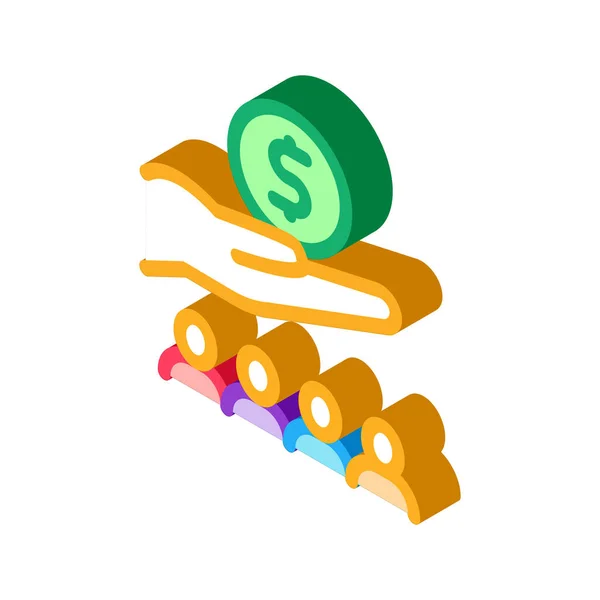 Ruční držení peněz nad lidskou izometrickou ikonu vektorové ilustrace — Stockový vektor