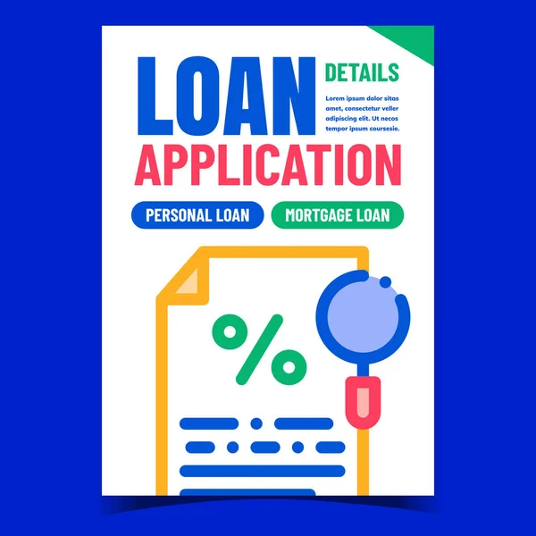 Loan Application Creative Promotion Poster Vector Personal Mortgage Loan Agreement — Stock Vector
