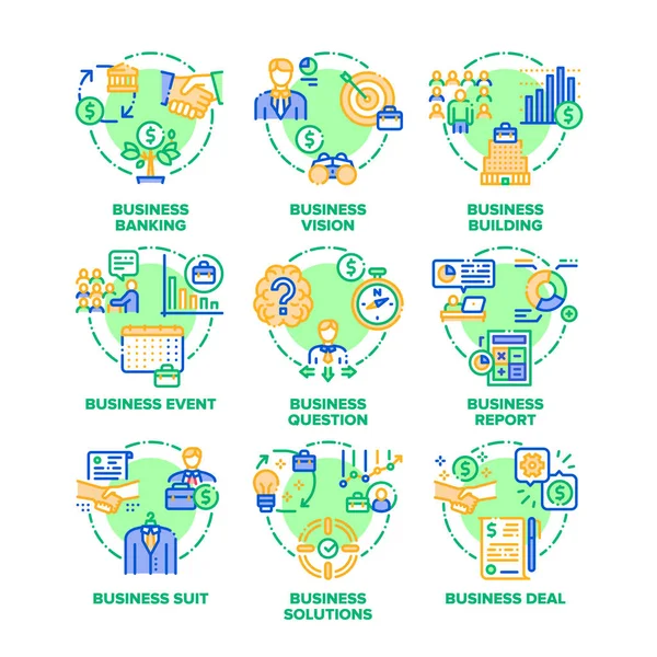 Conjunto de objetivos de negócios Ícones Vector Ilustrações de cores —  Vetores de Stock