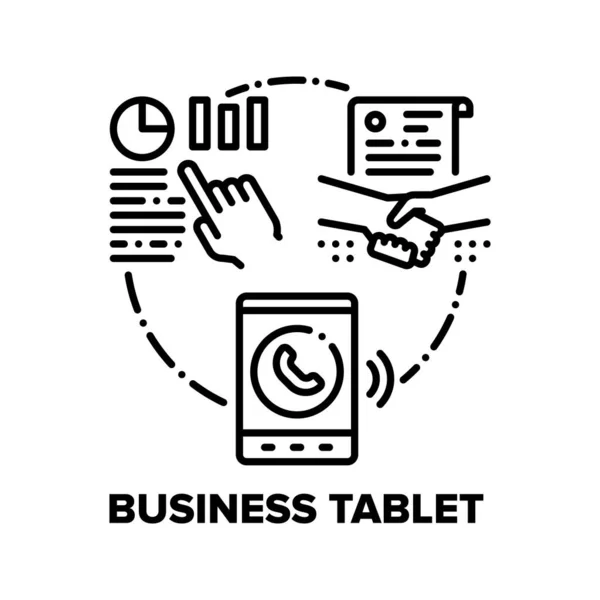 Tablette Business Vector Concept Noir Illustration — Image vectorielle