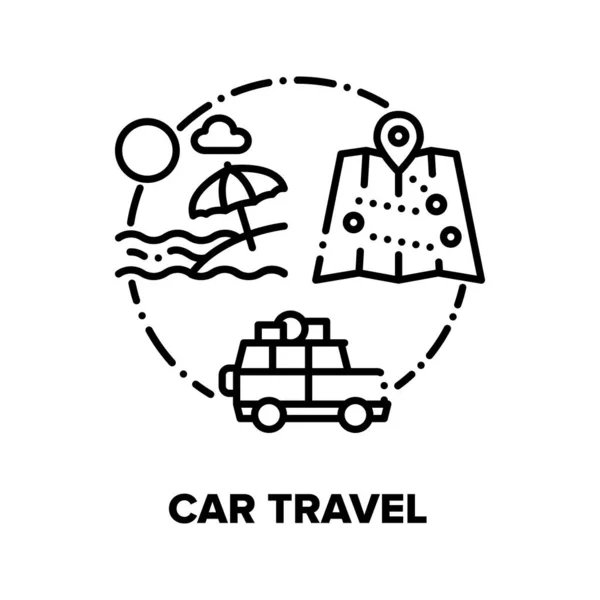 Voyage en voiture Vacances d'été Vecteur Concept Black Illustration — Image vectorielle