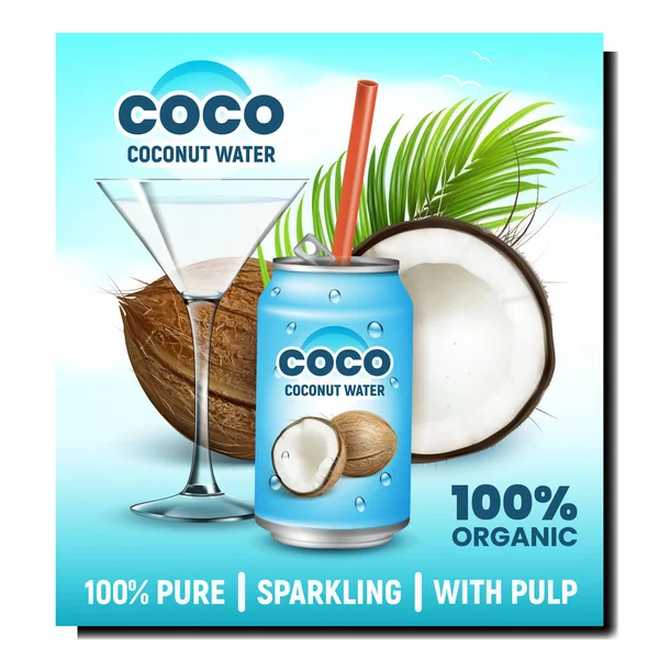 Bannière promotionnelle créative de l'eau de coco vecteur — Image vectorielle