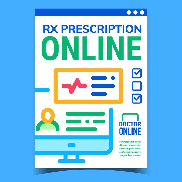 ออนไลน์ Rx ใบสั่งยาโปสเตอร์ส่งเสริมการขายเวกเตอร์ — ภาพเวกเตอร์สต็อก