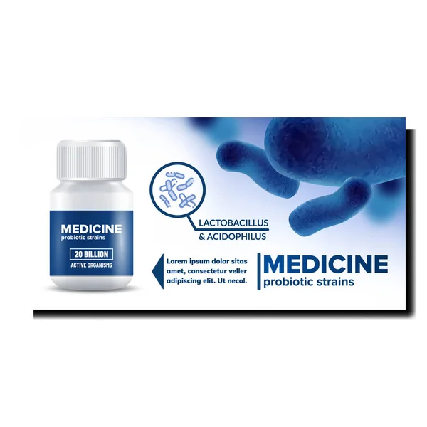 Medicine Probiotic Strains Promotion Poster Vector — Stock Vector