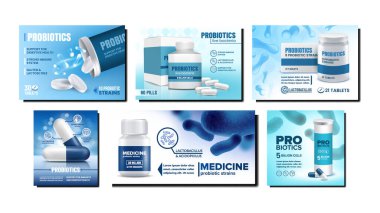 Probiyotik Yaratıcı Tanıtım Posterleri Vektörü Ayarladı