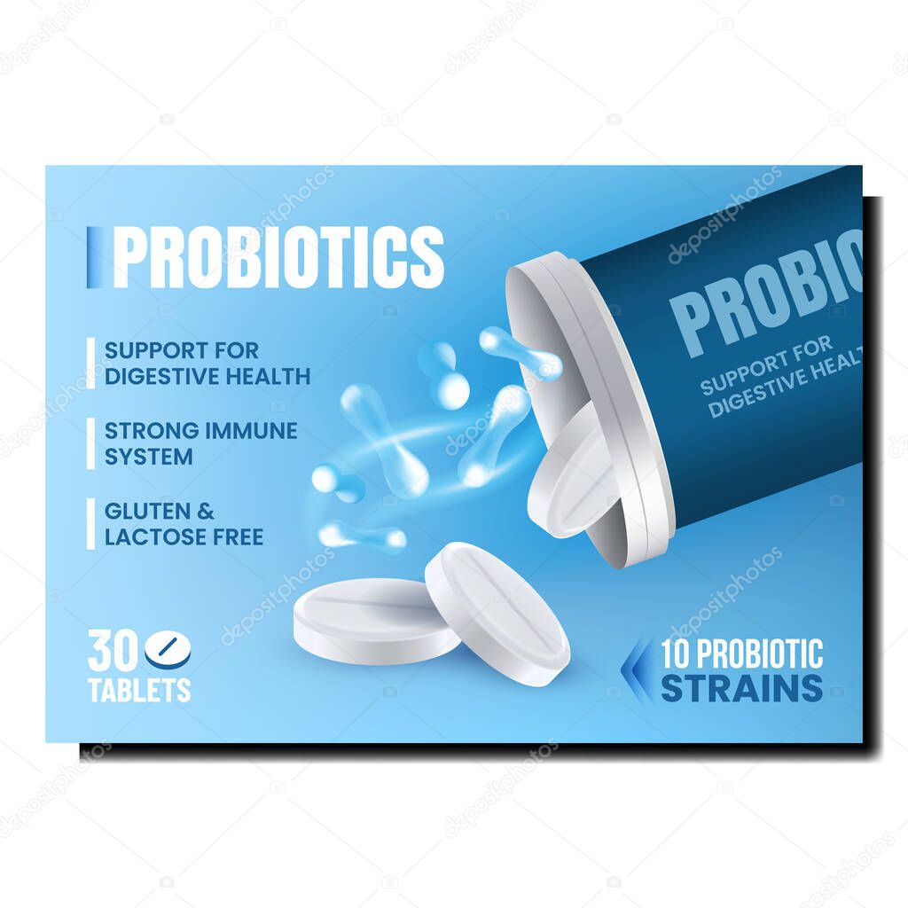 Probiotics Medicine Treatment Promo Banner Vector