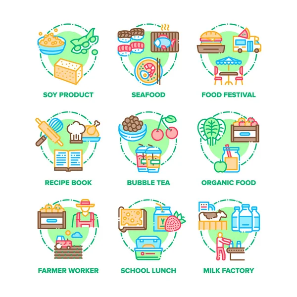 Food Lunch Set Icons Vector Color Illustrations — Stock Vector