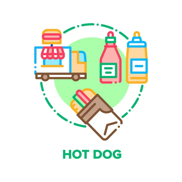 热狗食物传送器概念色彩图解 — 图库矢量图片