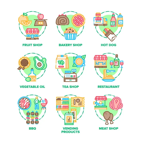 Conjunto de alimentos y comidas Iconos Vector Color Ilustraciones — Archivo Imágenes Vectoriales