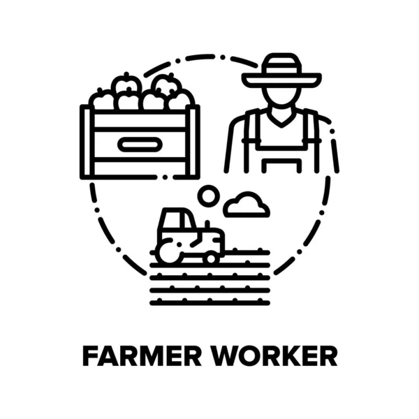 Farmer Worker Vector Concept Black Illustrations — Vector de stock
