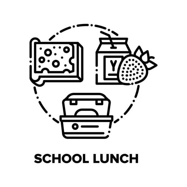 Konsep Vektor Makan Siang Sekolah Ilustrasi Hitam - Stok Vektor