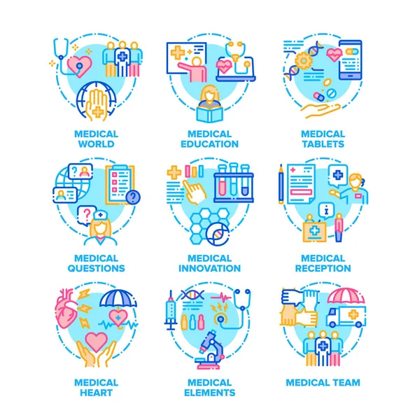 Medical Aid Set Icons Vector Color Illustrations — Stock Vector