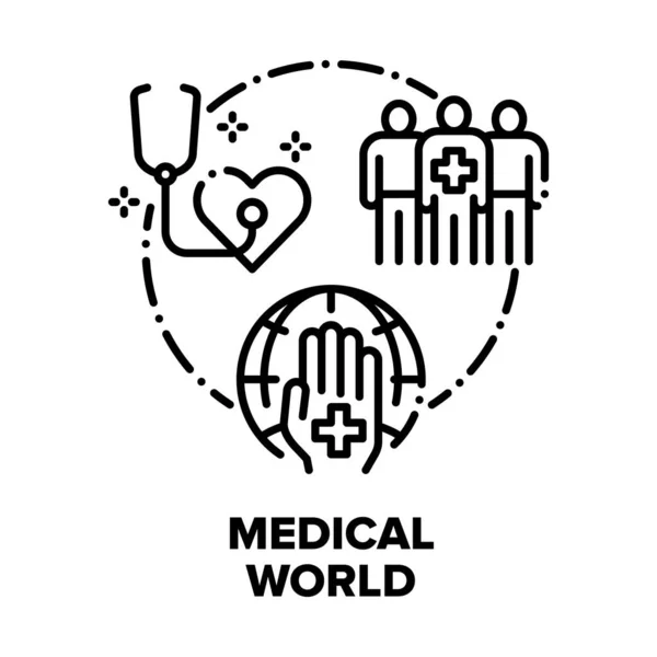แนวคิดเวกเตอร์โลกทางการแพทย์ ภาพประกอบสีดํา — ภาพเวกเตอร์สต็อก