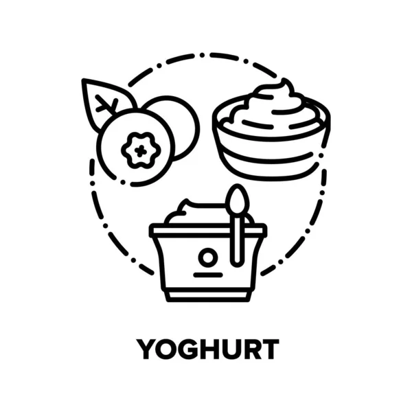 Ilustrações pretas do conceito do vetor do alimento do iogurte — Vetor de Stock