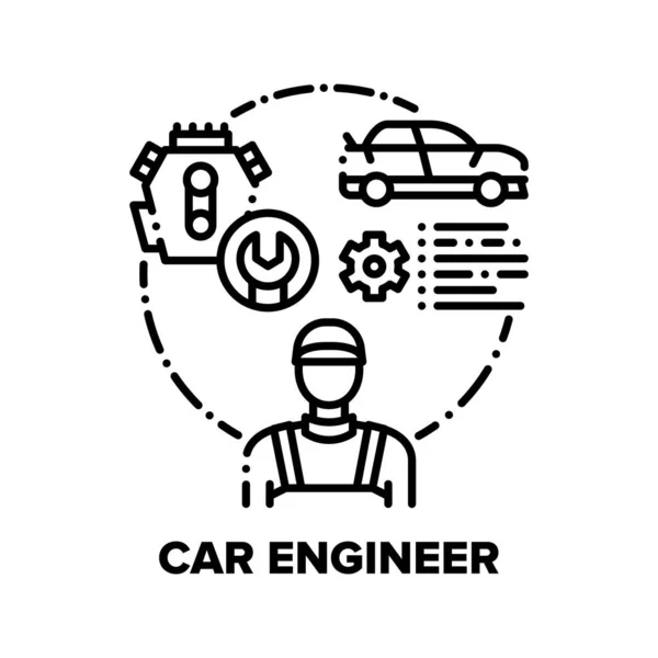 汽车工程师矢量概念黑色图解 — 图库矢量图片