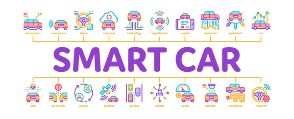 Smart Car Technology Minimaler Infografik Banner-Vektor — Stockvektor