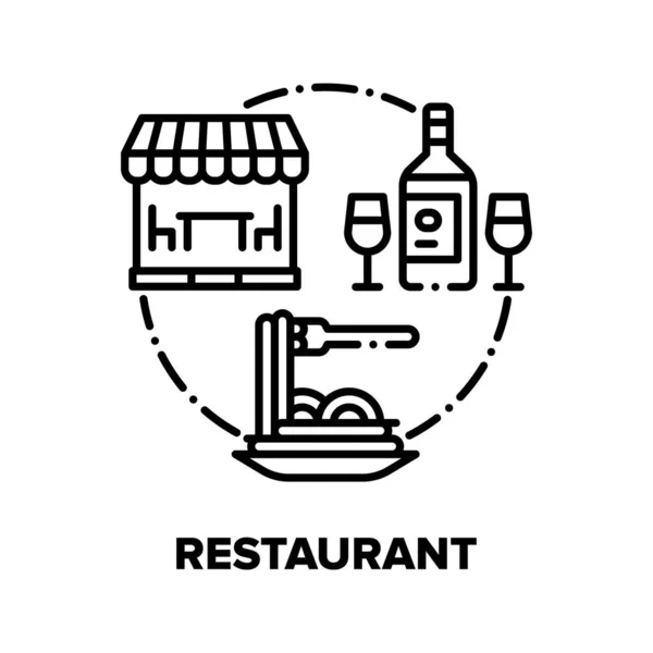 Restaurant Food Vector Concept Noir Illustrations — Image vectorielle