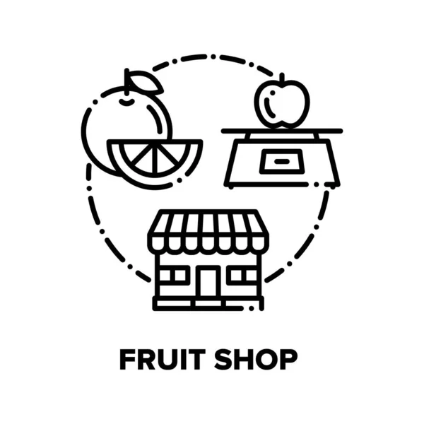 Φρούτα κατάστημα τροφίμων έννοια διάνυσμα μαύρο εικόνες — Διανυσματικό Αρχείο