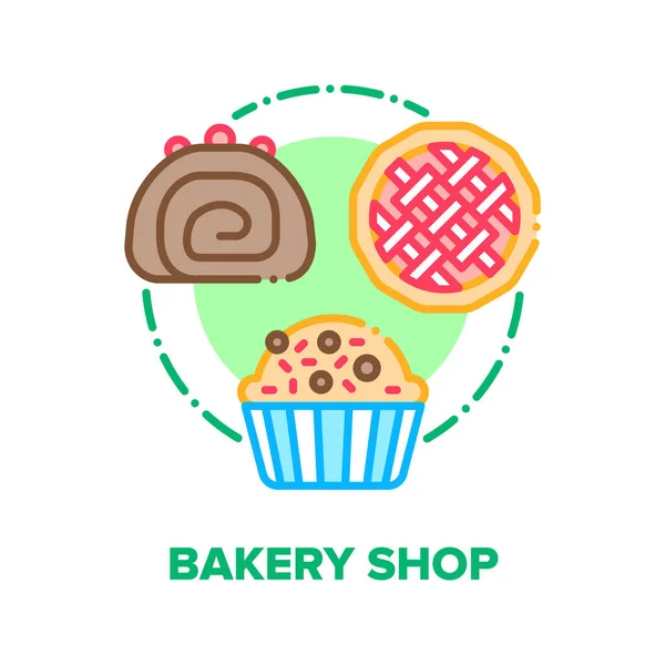 Bäckerei Shop Vector Konzept Farbabbildung flach — Stockvektor