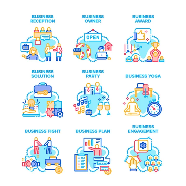 Conjunto de soluciones empresariales Iconos Ilustraciones vectoriales — Archivo Imágenes Vectoriales