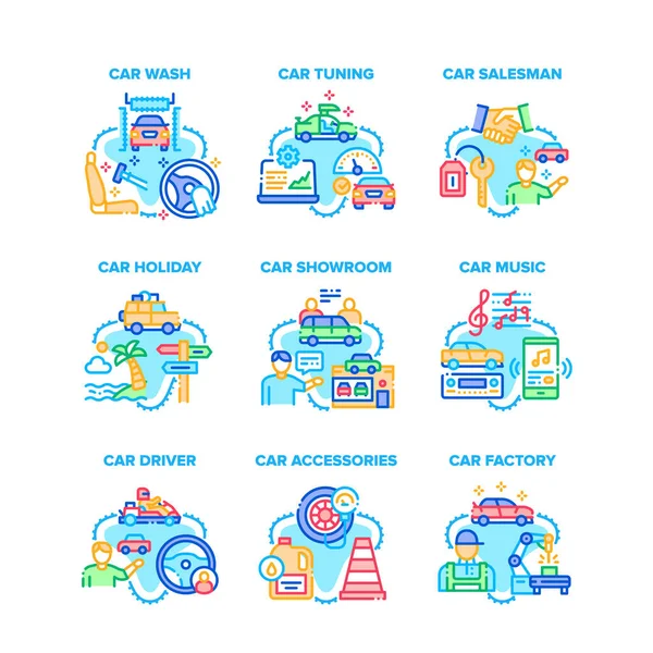 Acessórios de carro conjunto ícones Vector Ilustrações —  Vetores de Stock