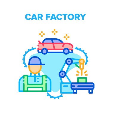 Otomobil Fabrikası Vektörü Renk Çizimi