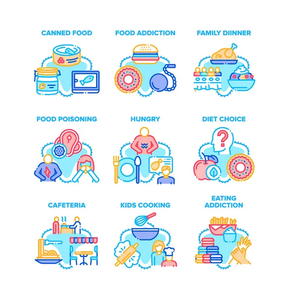 Set de adicciones a los alimentos Iconos Vector Illustrations — Archivo Imágenes Vectoriales