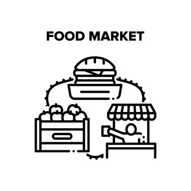 Gıda Piyasası Vektörü Siyah Çizimler