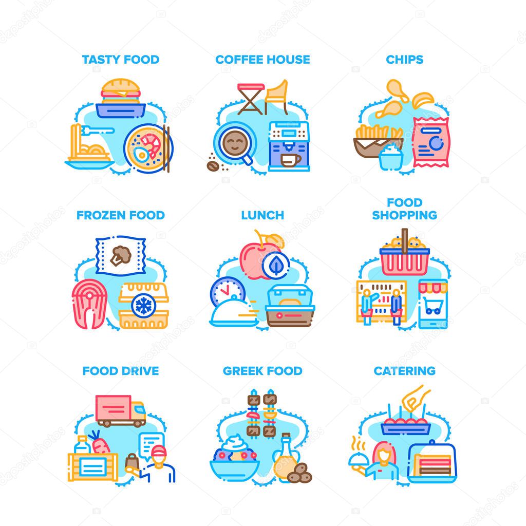 Food Eat Nutrition Set Icons Vector Illustrations