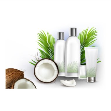 Hindistan cevizi Kozmetiği Tanıtım Sancak Vektörü İllüstrasyonunu Ayarla