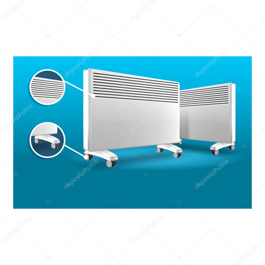 Electric Heaters Bright Promotional Poster Vector Illustration