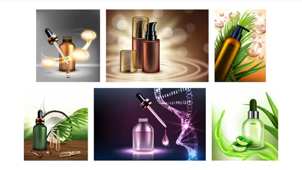 Cosmetica Creatieve promotieposters Set vectorillustratie — Stockvector