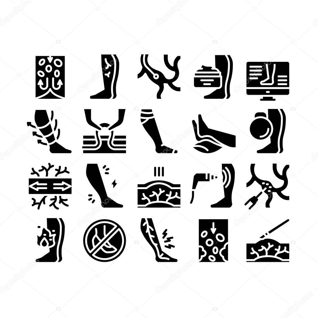 Varicose Veins Disease Glyph Set Vector Illustration