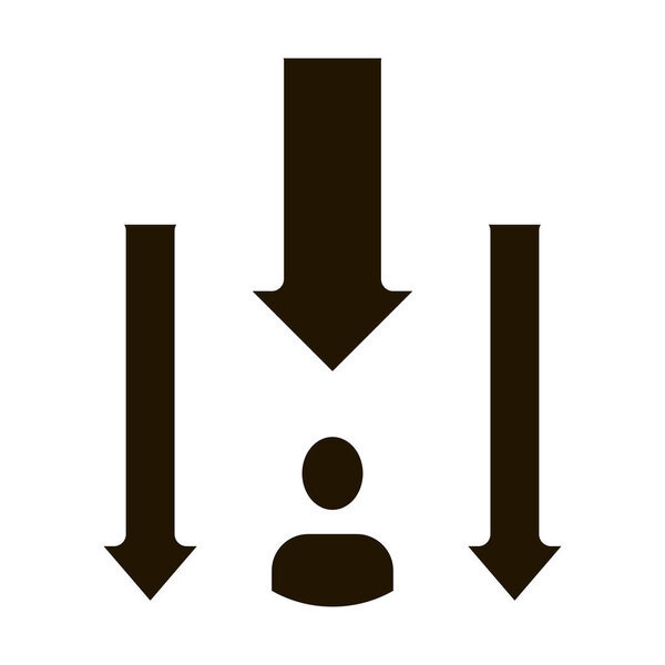 Вектор иконок Человека Дауна. Знак "Стрела вниз". изолированная иллюстрация символов