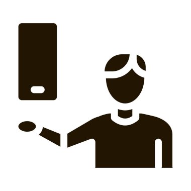 Man Hold Telefon Simgesi Vektör Çizimi