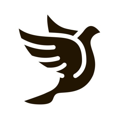 Uçan Güvercin Parıldayan Simge Vektörü. Parlayan Yıldızlı Uçan Güvercin Kuş Görüntü, Barış Sembolü Pictogramı. Tek Renkli İmza İzole Katılım İllüstrasyonu