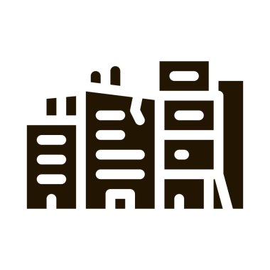 yüksek binaların glifli sembol vektörünü yok etti. yüksek binaların tabelasını yok etti. izole edilmiş sembol çizimi