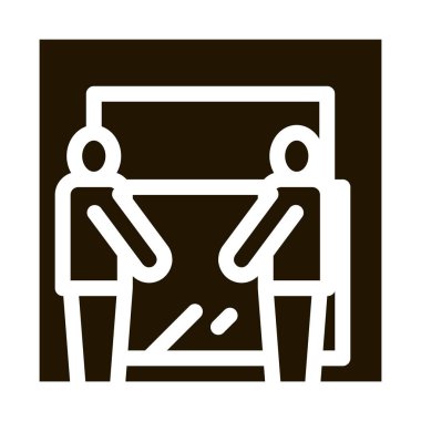 Nakliyeciler cam sembol vektörünü tutarlar. Nakliyeciler cam levha taşır. izole edilmiş sembol çizimi