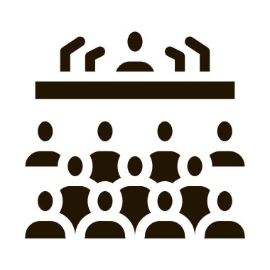 Basın konferansı glyph ikon vektörü. Basın toplantısı tabelası. izole edilmiş sembol çizimi
