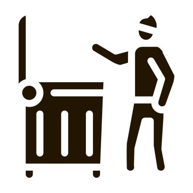 Çöp tenekesi sembol vektöründeki evsiz görünümlü yiyecek. Çöp kutusu tabelasındaki evsiz görünümlü yiyecek. izole edilmiş sembol çizimi