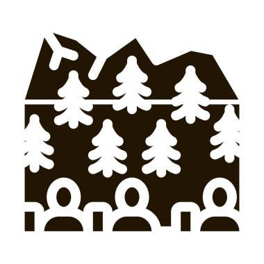 Dağ Ormanı Sembol Vektörü 'ndeki insanlar. Dağ Ormanı tabelasındaki insanlar. izole edilmiş sembol çizimi