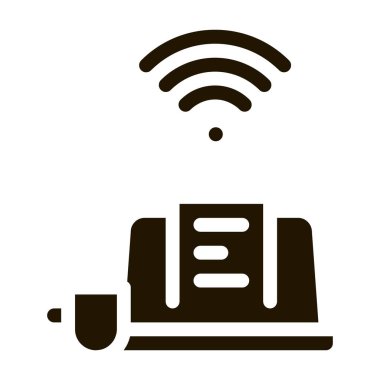 Uzak çalışma dizüstü bilgisayarı ve bardak ikonu Vektör Glyph İllüstrasyonu