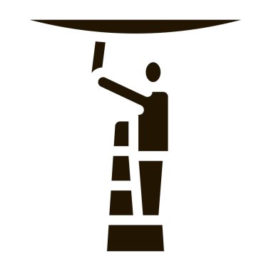 Tavan simgesini geren işçiler Vektör Kabartma Çizimi