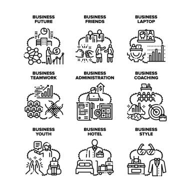 İş İlişkisi Simge Vektörü Siyah İllüstrasyonunu Ayarladı