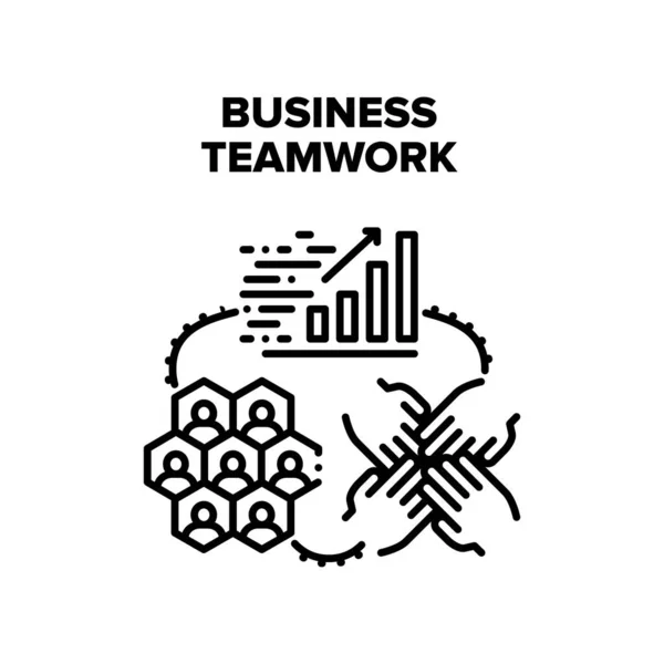 Travail d'équipe d'affaires dans l'illustration de noir de vecteur de bureau — Image vectorielle