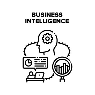 İş Zekası Süreci Vektörü Siyah İllüstrasyon