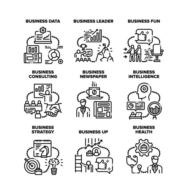 Business Strategy Set Icons Vector Black Illustration — Stockový vektor