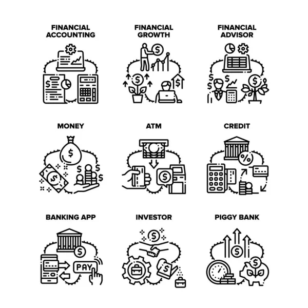 Iconen vectorzwarte illustratie van de financiële rekeningenset — Stockvector